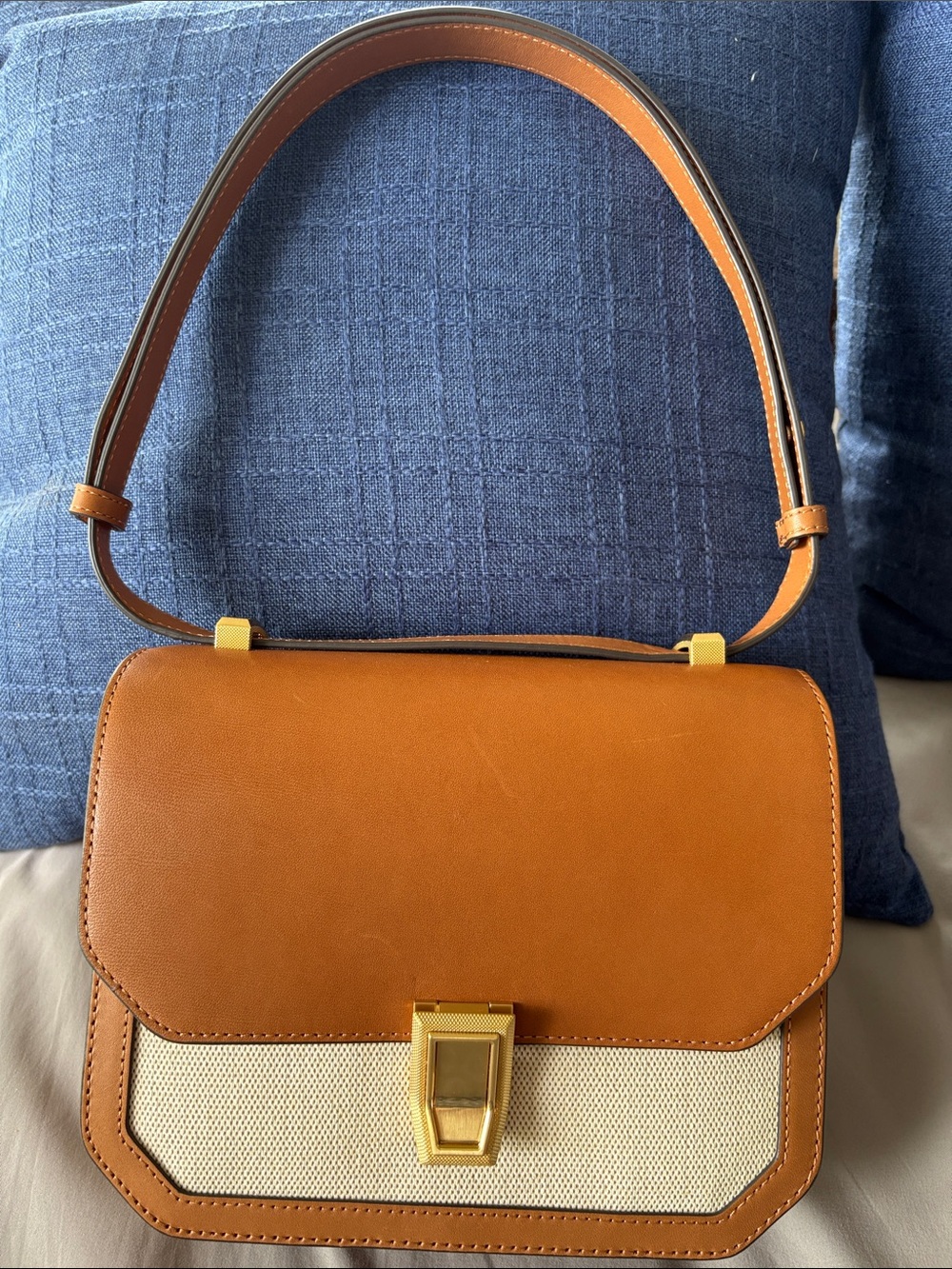 Rag & Bone New York Tan Leather and Canvas Shoulder Bag Adjustable Strap